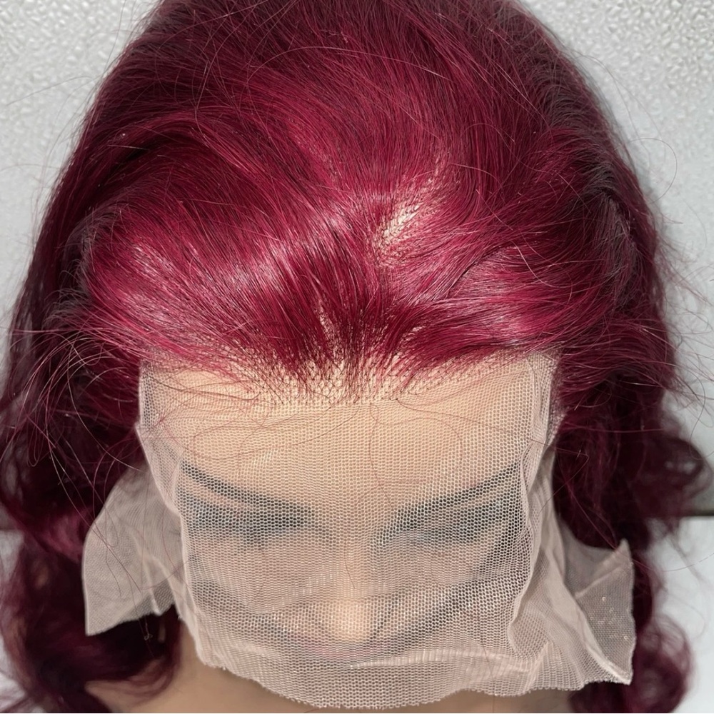 30in Burgundy 13x6 Lace Front Human Hair Body Wave Wig - Picture 4 of 11